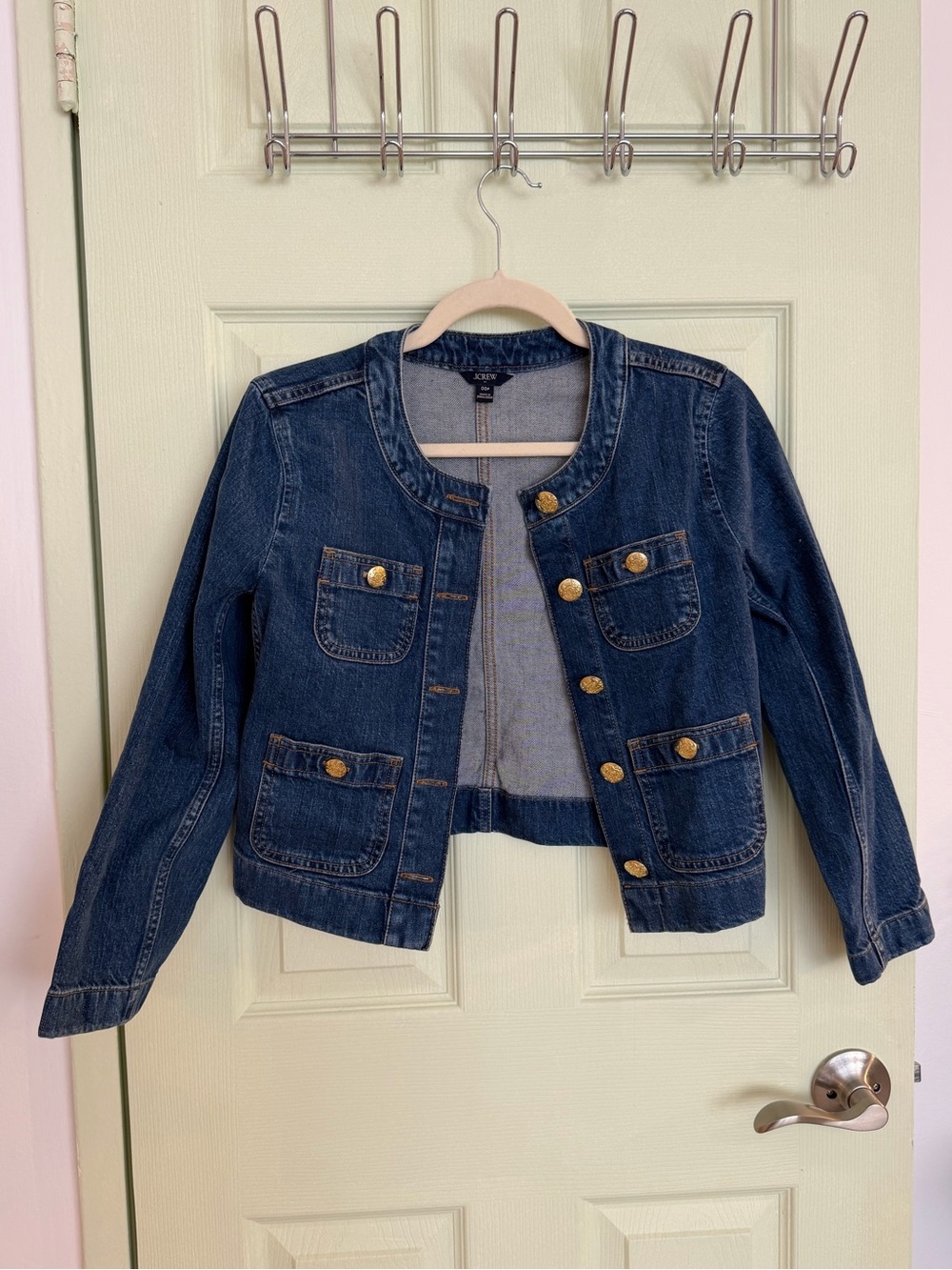 J. Crew Dark Blue Denim Jacket with Gold Buttons